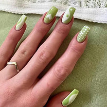Load image into Gallery viewer, YOSOMK Press on Green Nails Short Green Square Fake Nails Short Glossy Stick on Nails Full Cover Glue on Nails False Nails with Designs Acrylic Nails for Women