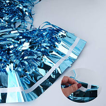 Load image into Gallery viewer, CHRORINE 2pcs 1m x 2.5m Light Blue Metallic Tinsel Foil Fringe Curtains Party Streamers Backdrop for Frozen Mermaid Birthday Baby Shower Bachelorette Bridal Shower Blue Party Decorations