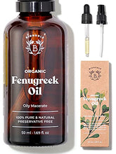 Load image into Gallery viewer, ORGANIC FENUGREEK OIL | Fenugreek Seed Oily Macerate made with Sunflower Oil | 100% Pure & Natural | Body, Chest, Buttocks, Hair, Nails | Vegan & Cruelty Free | Glass Bottle + Pipette + Pump (50ml)