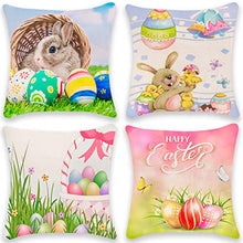 Load image into Gallery viewer, Vimbo Easter Cushion Cover Set of 4, 45 x 45 cm, Welcome Easter Decoration Cushion Covers Spring Cotton Linen Cushion Covers for Living Room Sofa Office Car Decor (2#)