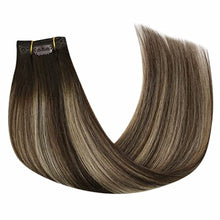 Load image into Gallery viewer, YoungSee Hair Extensions Clip in Human Hair Dark Brown 20 Inch Clip in Hair Extensions Human Hair Balayage Dark Brown with Caramel Blonde Clip in Natural Hair Extensions 7 Pieces 100g
