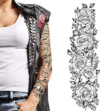Load image into Gallery viewer, Temporary tatoo sleeve for women Stick on flower rose flora flowers adult temporary tattoo sticker transfer female body art realistic waterproof rockstar biker goth temp tattoo legs festival