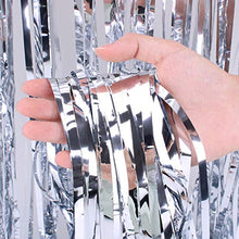 Load image into Gallery viewer, Geboor 3 Pack Metallic Tinsel Curtains 1x2.5m Fringe Foil Curtain for Wedding Birthday Party Door Windows Decorations (Silver)