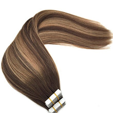 Load image into Gallery viewer, Googoo 20pcs 50g Human Hair Tape in Extensions Ombre Chocolate Brown to Caramel Blonde Mixed Brown Remy Tape Hair Extensions 22inch