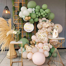 Load image into Gallery viewer, Sage Green Balloons Arch Garland Kit, Sumtoco 112pcs Avocado Olive Green Balloons Arch Set with White Gold Confetti Latex Balloons for Wedding Birthday Baby Shower Tropical Party Decorations