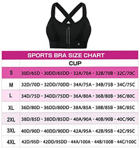 Load image into Gallery viewer, YIANNA Women High Impact Sports Bra Plus Size Zip Front Fastening Bras Padded Adjustable Strap Wireless Running Yoga Top Black, 151 L