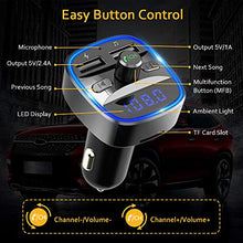 Load image into Gallery viewer, Cocoda Bluetooth FM Transmitter for Car, Blue Ambient Ring Light Wireless Radio Car Receiver Adapter Kit with Hands-Free Calling, Dual USB Charger 5V/2.4A and 1A, Support SD Card, USB Disk (Black)