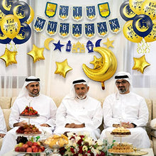 Load image into Gallery viewer, iZoeL Eid Decorations UK with Eid Mubarak Banner, Eid Mubarak Balloons, Eid Mubarak Cake Topper, Eid Mubarak Decorations for Home Set Restaurant Garden - Mubarak UK