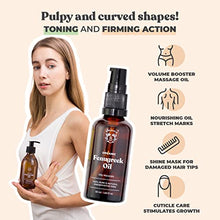Load image into Gallery viewer, ORGANIC FENUGREEK OIL | Fenugreek Seed Oily Macerate made with Sunflower Oil | 100% Pure & Natural | Body, Chest, Buttocks, Hair, Nails | Vegan & Cruelty Free | Glass Bottle + Pipette + Pump (50ml)