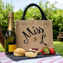 Load image into Gallery viewer, Personalised mini jute bag | Personalised teacher gifts | UK (Black bag - Black text)