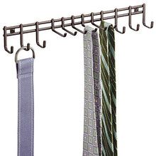 Load image into Gallery viewer, mDesign 12 Hook Tie Hanger - Tie Organiser & Belt Hanger for Ties, Belts, Scarves & Hand Bags - Hanging Wardrobe Storage Solutions - Tie Rack - Bronze