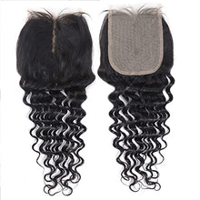 Load image into Gallery viewer, Deep Wave Bundles With Closure T Middle Part Brazilian Curly Human Hair Bundles With Lace Closure Unprocessed Weave Human Hair Bundles With 4x4x1 Closure Natural Color (10 12 14+10 Inch, 70g/bundle)