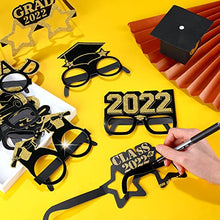 Load image into Gallery viewer, 36 Pieces Graduation Eyeglasses Decoration, Glitter Gold and Black Class of 2022 Photo Booth Props Frame Fancy Paper Eyeglasses for Congrats Grad Party Favors Supplies, 9 Styles