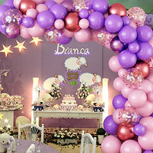 Load image into Gallery viewer, Purple Pink Balloon Arch Kit, Balloon Garland 80PCS Latex Birthday Party Decorations Including Metallic Purple Red Balloons & Rose Gold Confetti Balloons for Birthday Baby Bridal Shower Party Supplies