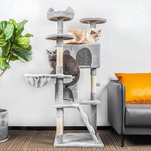 Load image into Gallery viewer, HOMIDEC Cat Tree, 151cm Cat Scratching Post Stable Cat Tower for Large Cat, Activity Centre Cat Climbing Tree with 2 Cat House, Hammock, 4 Sisal Posts, Ladder, and Rest Place for Indoor Cat