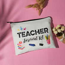 Load image into Gallery viewer, Teacher Appreciation Gifts Teacher GiftsTeacher survival kit Best Teacher Ever Teacher Supplies for Classroom Makeup Bag Pencil Pouch for Nursery Preschool High School for Women (Teacher survival kit)