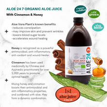 Load image into Gallery viewer, Aloe 24/7 Organic Aloe Vera Juice | Made with Wild Grown Aloe Ferox Leaf Extract | Cinamon-Honey | 100% Natural Preservative Synthetic Additives Free in GLASS BOTTLE | For Healthy Indigestion | 500 ml