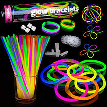 Load image into Gallery viewer, The Glowhouse 100 Premium Glow Sticks Mega Party Pack Kit 206PCS inc Connectors. Make Bracelets Necklaces Halos Balls Chains - UK Designed - Perfect for Kids and Adults