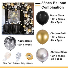 Load image into Gallery viewer, Black Gold Balloon Arch Kit, Chrome Black Gold and Silver Balloon Garland Arch Kit for Men Women Birthday Party Wedding Halloween, New Year, NYE, Eid Mubarak, Retirement, Graduation Party Decorations