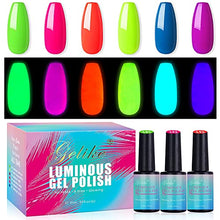 Load image into Gallery viewer, Gelike Glow In The Dark Gel Nail Polish Set, Neon Gel Nail Polishes 6PCS 10ml, Neon Green Pink Orange Yellow Blue Purple Gel Nail Polish Set, Soak Off UV Gel Neon Luminous Gel Nail Kit Nail Varnish