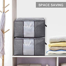 Load image into Gallery viewer, Large Capacity Clothes Storage Bag Foldable Organizers with Reinforced Handle for Comforters,Blankets,Pillow,Bedding,with Sturdy Zipper,Clear Window(Grey,4 Pack)