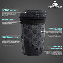 Load image into Gallery viewer, ActivRunner Thigh Compression Support Sleeve (2 per Pack), Breathable with Adjustable Non-Slip Strap for Hamstring and Quadricep Muscle Injury and Strain Recovery. Suitable for Men and Women (M)