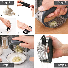 Load image into Gallery viewer, Bronze® Garlic Ginger Press Rocker with Cleaning Brush and Silicone Garlic Peeler Garlic Crusher Stainless Steel Kitchen Gadget Food Grade Ergonomic Handle Garlic Chopper Easy to Clean Easy to Use