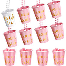 Load image into Gallery viewer, 12 Pieces Team Bride/Groom and Bride/Groom to Be Plastic Beaded Bridal Shot Glass Necklace Rose Red/Pink/Black and White with Gold Foil for Bachelor/Bachelorette Party Necklace (Bride Style B)