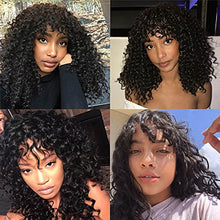 Load image into Gallery viewer, Human Hair Wigs with Bangs Deep Wave None Lace Front Wigs Brazilian Human Hair Deep Curly Full Machine Made Wig with Bangs for Black Women(20", Natural Color)
