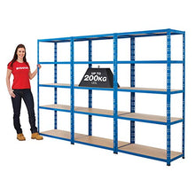 Load image into Gallery viewer, BiGDUG 3x Bay Garage Shelving Heavy Duty Steel Shed Storage Shelving Kit, 179cm x 90 cm, 200kg capacity Per Shelf With Free Mallet Blue Workshop Factory (179 x 90 x 45)