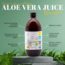 Load image into Gallery viewer, Aloe 24/7 Organic Aloe Vera Juice | Made with Wild Grown Aloe Ferox Leaf Extract | Ginger-Lemon-Honey | 100% Natural Synthetic Additives Free in GLASS BOTTLE | For Healthy Indigestion | 500 ml