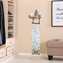 Load image into Gallery viewer, TJ.MOREE Ironing Board Hanger - Laundry Room Iron and Ironing Board Holder, Metal Wall Mount with Large Storage Wooden Base Basket and Removable Hooks