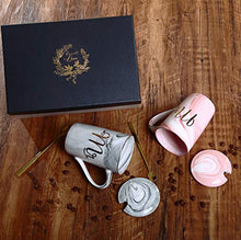 Load image into Gallery viewer, Mr and Mrs Coffee Cups Set Wedding Gifts for Couple Engagement Bridal Shower Bride and Groom Anniversary Marble Ceramic Mugs 14 Oz