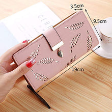 Load image into Gallery viewer, Pink Leather Long Purse, Cute Women Leather Wallet Purses Women Fashion Long Purse Ladies Purse Clutch Holder Case Leaf Pendant Coin Zipper Long Purse