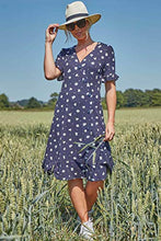 Load image into Gallery viewer, Roman Originals Women Fit & Flare Skater Dress Ladies Stretch Jersey Casual Summer Autumn Winter Party Beach Cruise Holiday V-Neck Knee Length - Navy Blue - Size 16