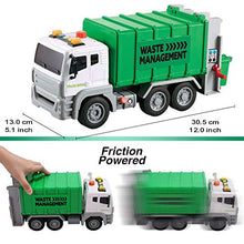 Load image into Gallery viewer, JOYIN 12.5" Garbage Truck Toy with Lights and Sounds, Friction-Powered Waste Rubbish Lorry Truck Recycling Truck Toy Vehicle Set with 3 Bins, Back Bump Function, Educational Gifts for Kids(1:12)