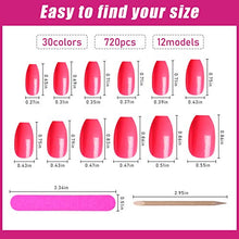 Load image into Gallery viewer, 720 Pieces Short Press on Nails Ballerina Coffin False Nails EBANKU Colorful Full Cover Fake Nails Tips Acrylic False Gel Nails for Women Girls with Nail File & Nail Orange Stick (30 Colors)