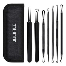 Load image into Gallery viewer, Blackhead Remover Tool,JOLIFILE 7pcs Pimple Popper Tool Kit,Acne Comedone Extractor Tools with Tweezers for Nose Face Blemish Whitehead Popping-Black