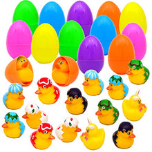 Load image into Gallery viewer, JOYIN 12 PCs Filled Easter Eggs with Rubber Duck Duckies, Bright Colorful Easter Eggs Prefilled with variety of Yellow Duckies for Fun Bath