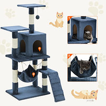 Load image into Gallery viewer, TUKAILAI Cat Tree 125cm Tall Sisal Cat Scratch Posts Multi-Level Cat Climbing Tower With Dangling Ball Condo, Hammock and Ladder, Indoor Pet Activity Furniture Play House for Kittens, Blue