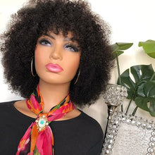 Load image into Gallery viewer, Afro Kinky Curly Human Hair Wigs for Black Women Plucked Full Machine Made Brazilian Remy Hair No Lace Front Wig with Bangs (Black)