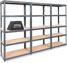 Load image into Gallery viewer, Pack of 3 STORALEX® 45cm Deep Garage Shelving Racking Units – UK’s Bestselling Garage Storage Shelves - 280kg Per Shelf (Evenly Distributed) - 5 Tier Shelf Unit - Metal & MDF Boltless Assembly System
