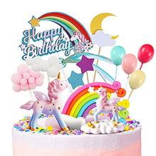 Load image into Gallery viewer, Humairc Unicorn Cake Decoration Rainbow Unicorn Cake Topper Happy Birthday Topper Cloud Balloons Moon Stars Cupcake Topper for Girl Kid Women Birthday Party Wedding Anniversary Decoration
