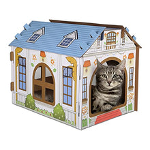 Load image into Gallery viewer, SEKAM Cardboard Cat House with Scratcher/Catnip, (42 x 30.5 x 33 cm) Cat Play House for Indoor Cats, Cat Scratching Toy, Cat Hideaway Furniture for Cat Birthday