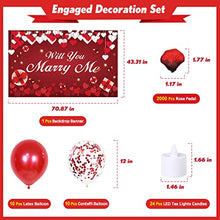 Load image into Gallery viewer, Balloons Engagement Party Decorations Kit - Marry Me Backdrop Banner Conteffi Balloon Led Tea Lights Candles Artificial Rose Pedals Love Propose Decoration Set Romantic Red Engaged