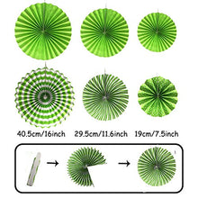 Load image into Gallery viewer, Zerodeco Party Decoration, 21 Pcs Green Hanging Paper Fans, Pom Poms Flowers, Garlands String Polka Dot and Triangle Bunting Flags for Golf Party Dinosaur Birthday Parties Arbor Day