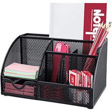 Load image into Gallery viewer, Pipishell Desk Organiser, Mesh Desk Tidy & Pen Holder with 6 Compartments and 1 Drawer, Stationery Organisers for Home, Office, School, Classroom, Workshop