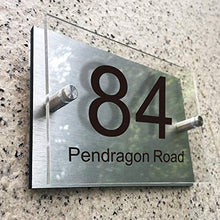 Load image into Gallery viewer, House Sign Plaque Door Number Name Road Plaque Personalised Modern Glass Effect Acrylic Aluminium Sign Hand Finished in UK