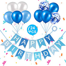 Load image into Gallery viewer, Happy Birthday Banner, Happy Birthday Banners with Blue Latex Balloons/Confetti Balloons, Blue Happy Birthday Bunting Banners for Girls Boys 1st 18th 21st 30th Any Ages Birthday Party Decorations