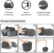 Load image into Gallery viewer, Luxsure Neck Pillow Memory Foam for Sleeping Comfortable Support Head Cushion Flight Pillow Special Designed Neck Chin Support for Plane & Car & Office (Grey)